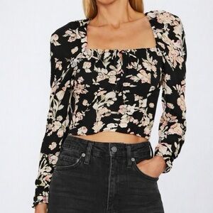 Free People Hilary Smocked Floral Top/Ruched Sleeve/NWT M